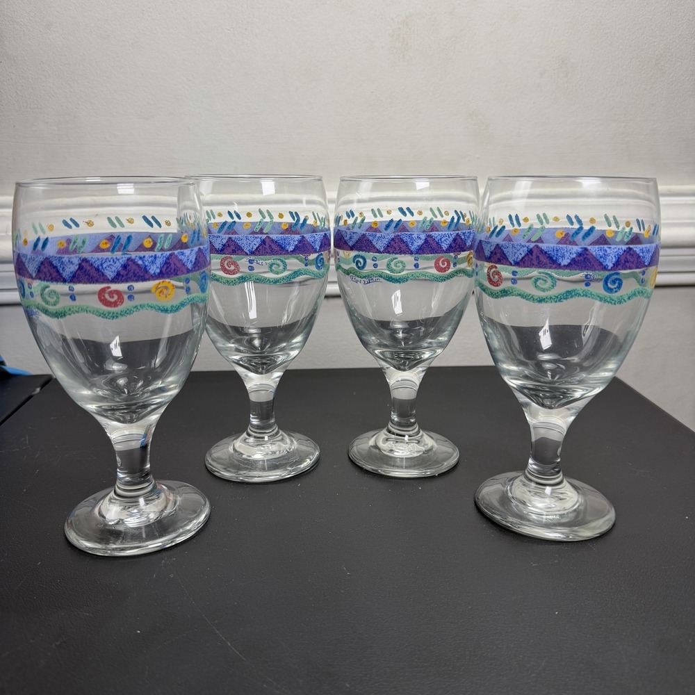 VTG Set of 4 Sango Potpourri Sue Zipkin 14 Oz Wine Glasses 7" Goblet